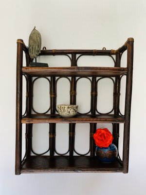 Vintage Bamboo And Rattan Wall Shelf, Vintage Wooden Wall Shelves