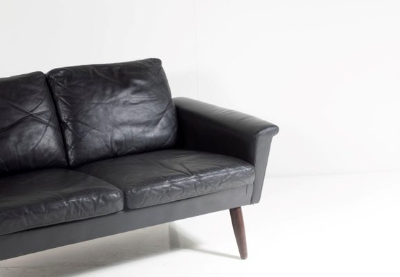 Seater Black Leather Sofa 1960s, Small Leather Couch