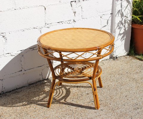 Vintage French Round Bamboo Coffee, Bamboo Circular Coffee Table