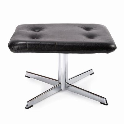 Leather Footstool For At Pamono, Black Leather Footstool