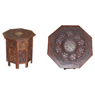 Antique Hand Carved Hardwood Octagonal Side Table for sale at Pamono