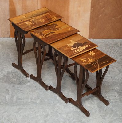 Art Nouveau Burr Walnut Cat Nesting Tables Set By Emile Galle For Sale At Pamono Art Nouveau Burr Walnut Cat Nesting Tables Set By Emile Galle For Sale At Pamono