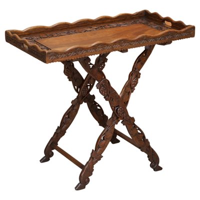 Antique Hand Carved Serving Tray Table, 1880s