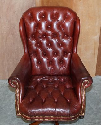 Vintage Oxblood Leather Chesterfield, Leather Wingback Desk Chair