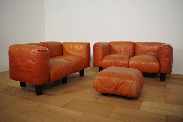 Sofas and Poufs in Orange Leather Marius Marius by Mario Marenco