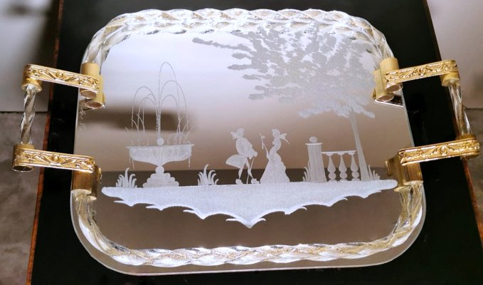 Murano Barovier Style Vanity Tray with Etched Mirror and Twisted Glass Rope for sale at Pamono Murano Barovier Style Vanity Tray with Etched Mirror and Twisted Glass Rope for sale at Pamono