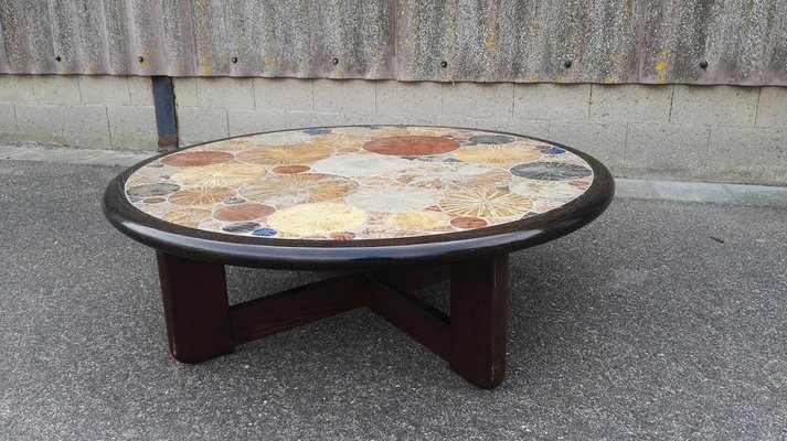 Danish Round Ceramic Tile Coffee Table By Tue Poulsen For Haslev Danish Round Ceramic Tile Coffee Table By Tue Poulsen For Haslev Møbelsnedkeri 1963 1