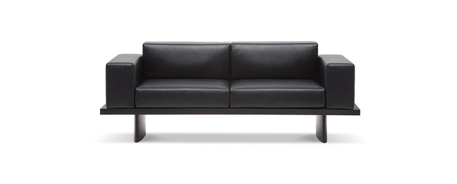 Refolo Modular Sofa In Wood And Black, Black Leather And Wood Sofa