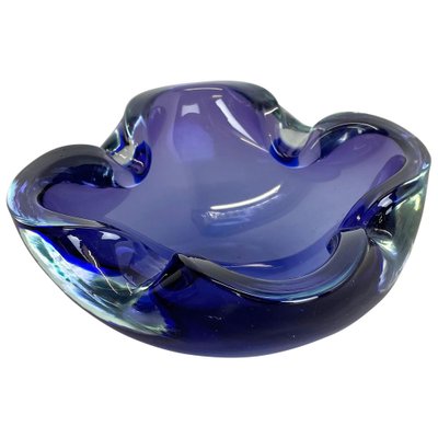 工芸品 Vetri Murano Ashtray Heavy Blue Murano Glass Shell Bowl or Ashtray, Italy, 1970s for