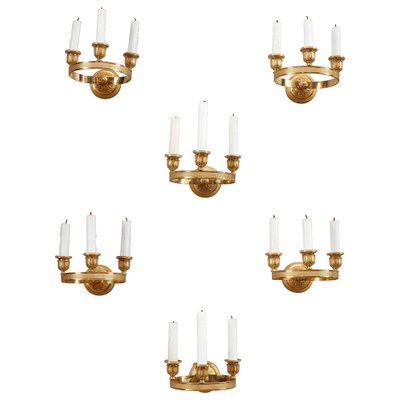 Charles X Gilded Bronze Wall Sconces Set of 6
