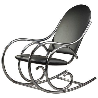 Rocking Chair 20ème Siècle en Chrome et Similicuir en vente sur Pamono