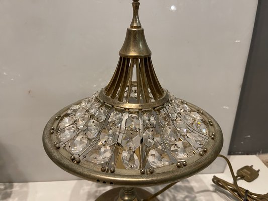 Vintage Crystal Brass Table Lamps, Vintage Glass Lamps With Hanging Crystals
