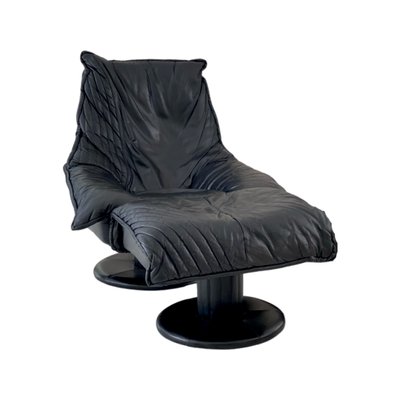 Black Leather Swivel Lounge Chair, Black Leather Reclining Chair And Footstool
