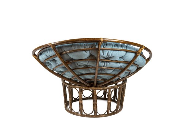 Papasan Lounge Chair in Rattan and Quilted Fabric, 1970s for sale