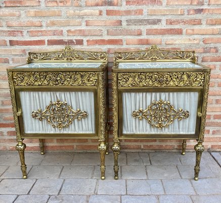 19th Century French Bronze Vitrine Nightstands with Glass Doors