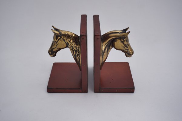 Brass Leather Horse Bookends In The, Leather Animal Bookends