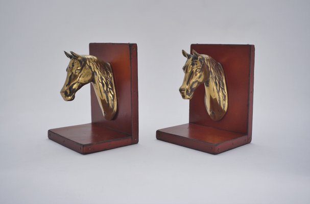Brass Leather Horse Bookends In The, Leather Animal Bookends