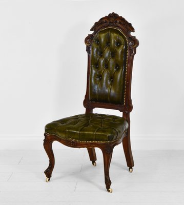 Victorian Walnut and Leather Button Side Chair