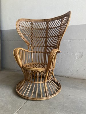 Mid Century Modern Wicker Wingback Chair By Lio Carminati 1950s For At Pamono Mid Century Modern Wicker Wingback, Wicker Wingback Chairs