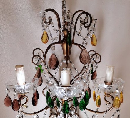 Floine Craftsmanship Colored Gilded, Cage Chandelier With Crystal Drops