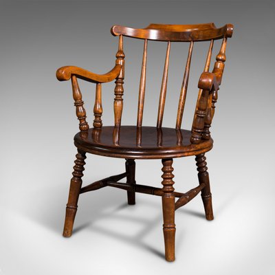 Antique English Victorian Beech Fireside Elbow Chair 1890s for