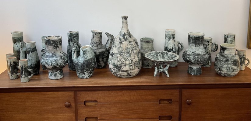 Mid-Century Ceramic Pitcher and Drinking Cups by Jacques Blin