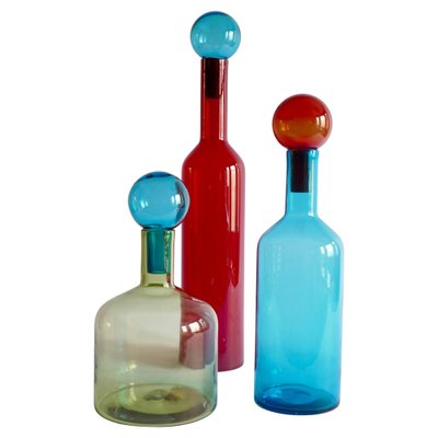 Große Mid-Century Modern Murano Glasflaschen in Rot, Blau & Grün, 3er Set  bei Pamono kaufen