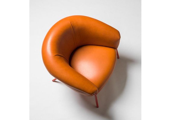 Grasso Orange Leather Armchair And, Orange Leather Footstool