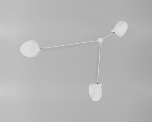 White Three Fixed Arms Spider Ceiling Lamp by Serge Mouille for