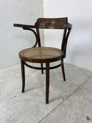 Bentwood Desk Chair with Rattan Seat by Thonet for Ligna 1900s