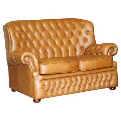 Brown Leather Tufted Chesterfield Sofa, Tan Leather Chesterfield Sofa