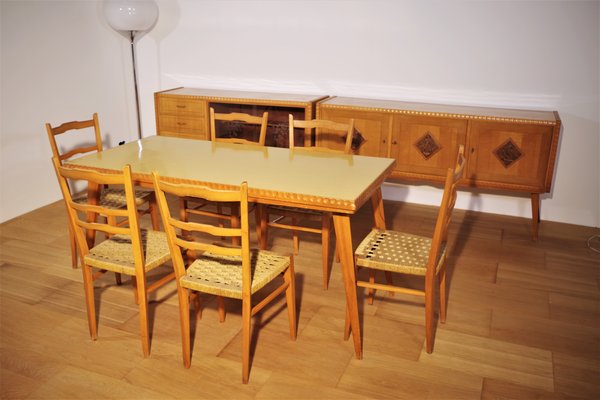 Table Chairs Sideboard In Wood, 1940 S Dining Room Table And Chairs Set Of