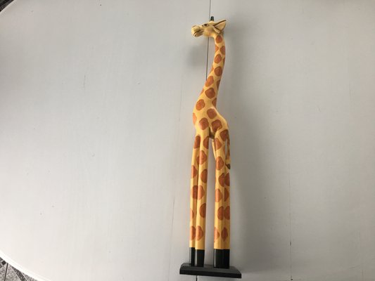 Giraffe Hand Carved From Wood 1990s, Wooden Giraffe Statues 200cm