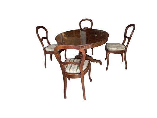 Louis Philippe Style Mahogany Round, Round Antique Wooden Dining Table Set