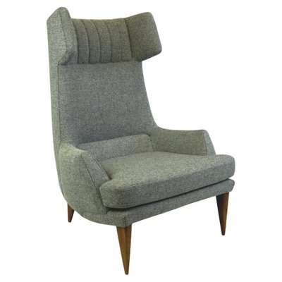 Monumental Grey Austrian Mid Century Wingback Armchair by Oswald