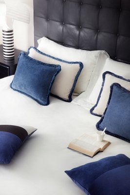 blue fringe pillow