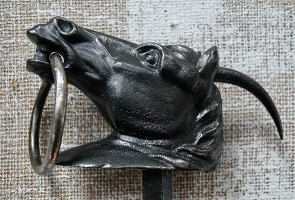 Étrier De Cheval Ancien Chinois En Fonte - Motifs Gravés, Style Naïf, Petite Taille, Authentique Antiquité Asiatique