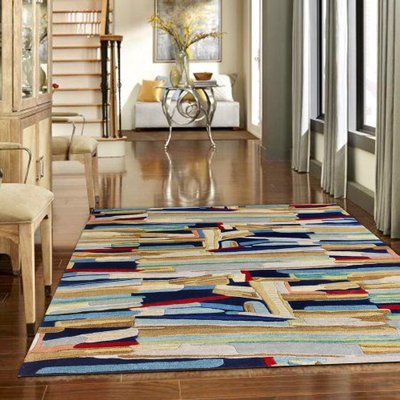 Tapis Moderne Touffeté à La Main - Laine 100% - Motif Abstrait Côtier - 8x5 Pieds (~244x152 Cm)