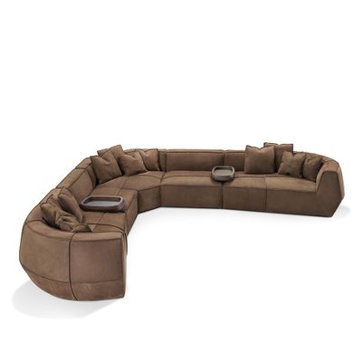 Infinito Brown Leather Sofa By Lorenza, Brown Leather And Microfiber Sectional