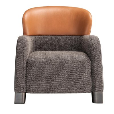 Bucket Brown Gray Armchair with Low Headrest for sale at Pamono