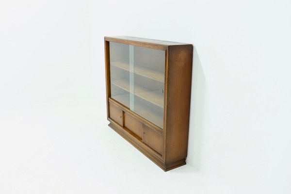 Oak Display Cabinet With Glass Sliding, Small Cabinet With Sliding Doors