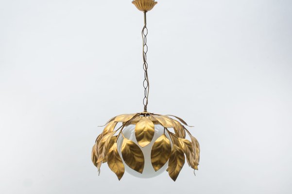 Gilded Floine Ceiling Lamp With Opaline Glass Globe Shade 1960s For At Pamono - Lotus Flower Petal Ceiling Lights