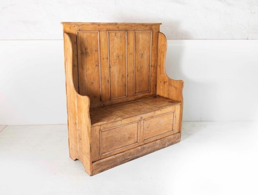 Pine Settle Bench With Storage, Wooden Settle Bench