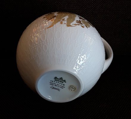 White Glazed Porcelain Romance Series Jug with Decor in Quad Gold by Bjørn Wiinblad for Rosenthal, 1970s