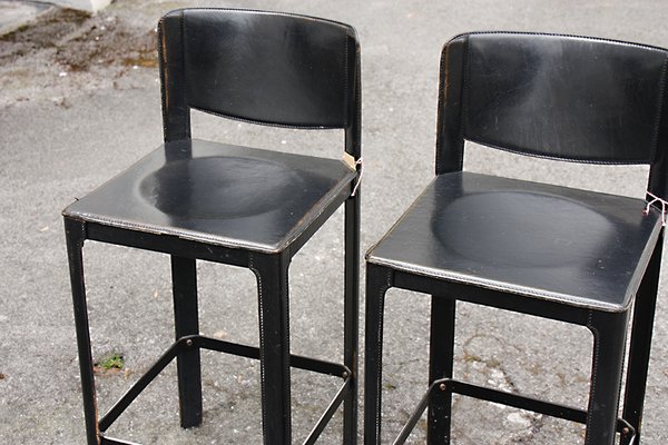 Vintage Italian Leather Bar Stools By, Leather Counter Stools Set Of 3