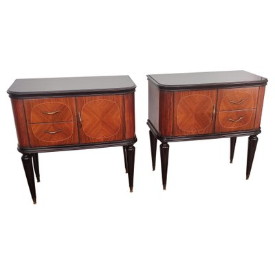 Mid Century Italian Art Deco Walnut And, Antique End Table With Glass Doors