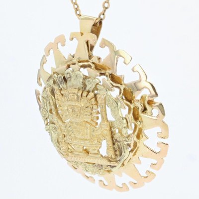 18 Karat Yellow Gold Aztec Brooch 