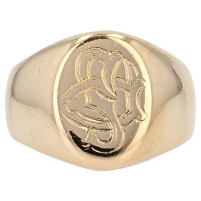 Chevaliere du 20eme Siecle en Or Jaune 18 Carat Grave avec Initiales en vente sur Pamono