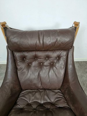 Mid Century Norwegian Falcon Armchair, Silver Paint Leather Couch