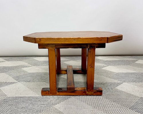 Vintage Small Wooden Asian Tea Table, Asian Tea Table With Stools